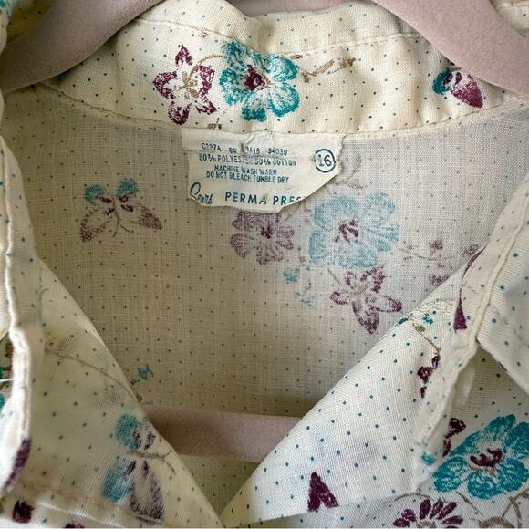 Vintage Floral Butterfly Women's Button up Long Sleeve Blouse Size 16 60's/70's - Picture 3 of 4